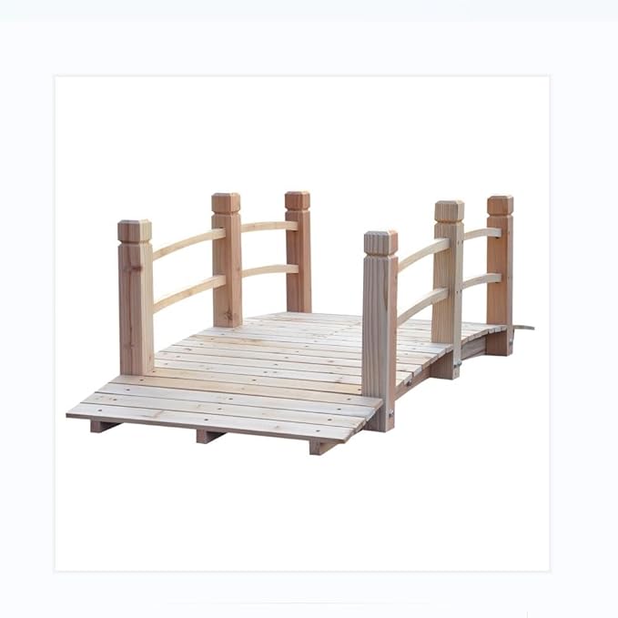 5FT Wooden Garden Bridge with Handrails, Decorative Landscape Footbridge for Yard, Pond, Farm or Creek - Rust-Resistant Cedar Construction, Easy Assembly & 400LB Capacity