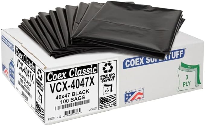 Aluf Plastics - Value COEX 3 Ply Garbage Bags, 45 Gallon, 1.5 Mil (eq), 40"x47", Black, 400 Count