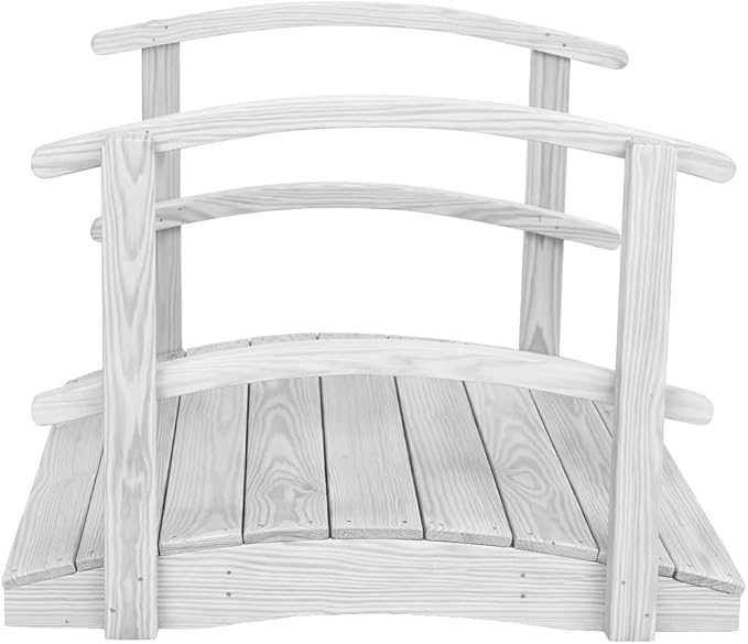 4 FT White Amish Made Garden Bridge with Double Rails for Walkway, Backyard Pond & Landscaping, Outdoor Wooden Footbridge for Koi Pond, Japanese Style Decorative Bridge, Made in USA