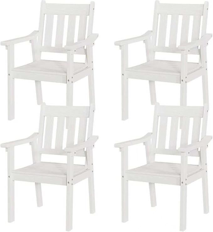 YEFU Patio Dining Chairs Set of 4: All Weather Outdoor Dining Chairs with Wide Curved Seat and Backrest - Outdoor Furniture Plastic for Outside Backyard/Garden/Porch/Deck 350lbs Capacity White