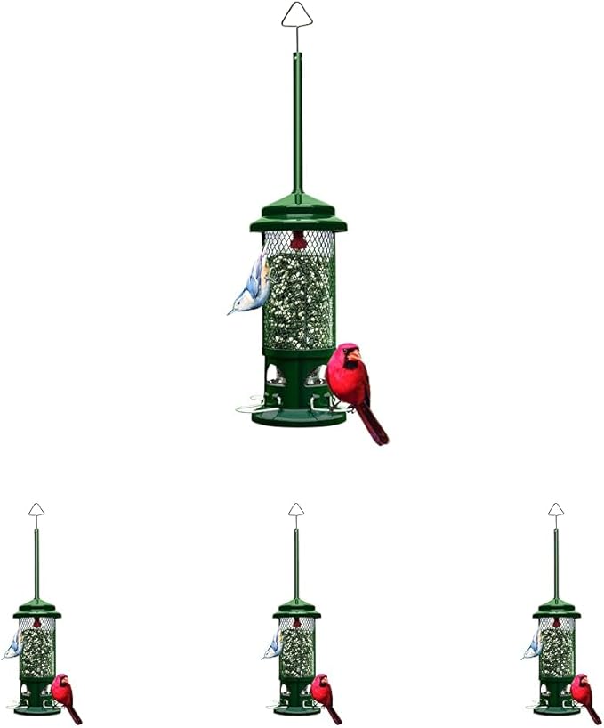 Squirrel Buster Standard Squirrel-Proof Bird Feeder w/4 Metal Perches,1.3-Pound Seed Capacity,Garden Green,(Pack of 4)