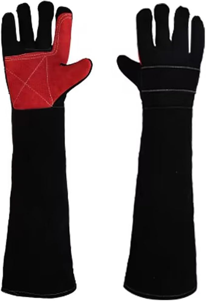 23.6" Inch Long Sleeves Welding Safety Gloves, Heat Resistant Stove Fire And Barbecue Gloves, Bite Proof Animal Handling(Black)