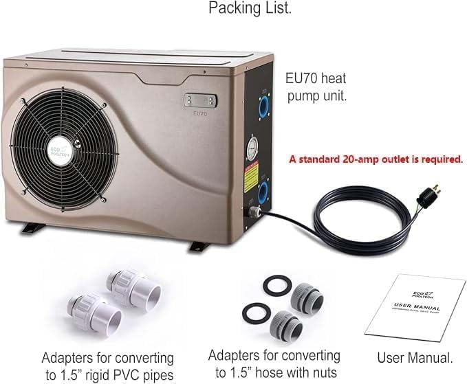 Electric Pool Heaters for Above Ground and Inground Pools, Max 22,462 BTU Up to 6500gallons Swimming Pool Heat Pumps, Fits 11/15/16ft Pools Heating, 120V/60Hz Pool Warmer, EU70