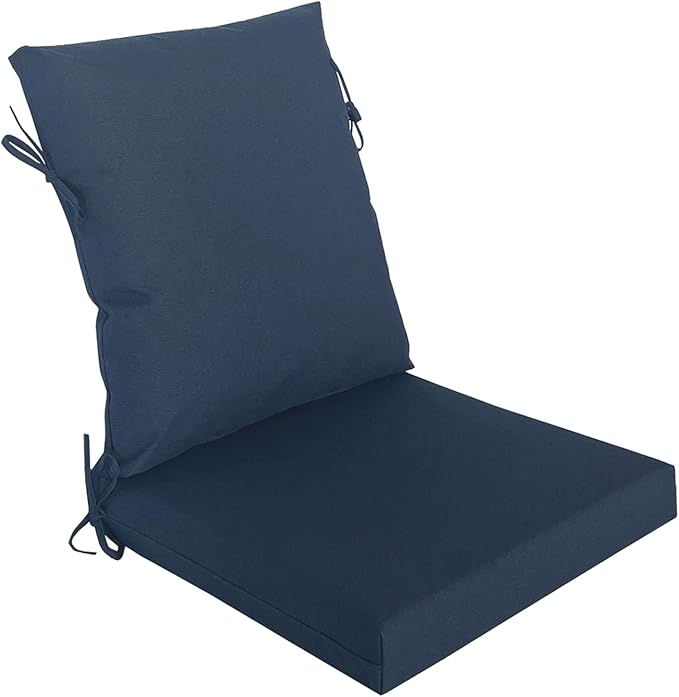 COZYVIDA Outdoor Dining Chair Cushion, Set of 1, 20" x 42",Water-Proof, UV-Resistant 1000+ Hrs, 30D Foam with Recycled Fiber Fill, YKK Zippers, Navy Blue-TPU