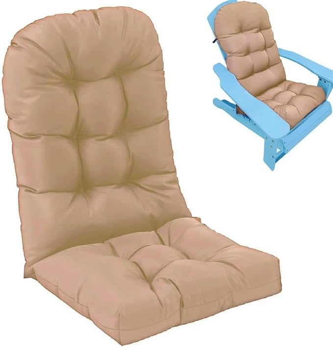 Waterproof Adirondack Chair Cushion,44inch Rocking Chair Cushion,High Back Patio Cushions Indoor and Outdoor Furniture Chair Cushions Pads with Ties (Khaki)
