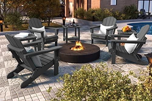 SERWALL Foldable Adirondack Chair Set of 4 for Patio Garden Outdoors Fire Pit-Gray