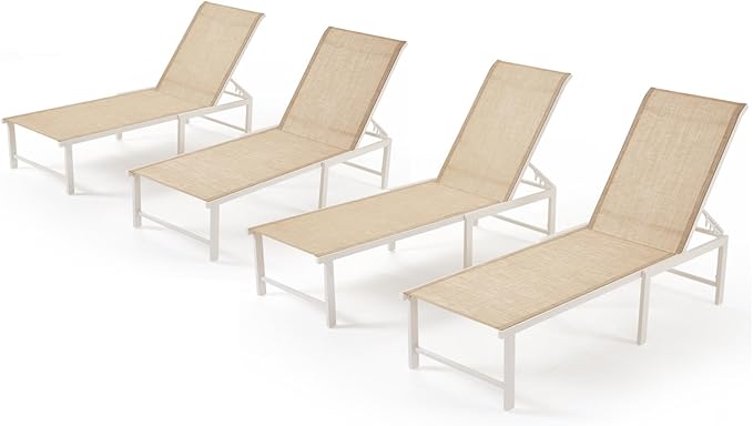 Outdoor Pool Lounge Chairs, Aluminum Patio Lounge Chairs, Five-Position Recliner Loungers for Poolside Yard Balcony Deck Beach (White,1PCS)
