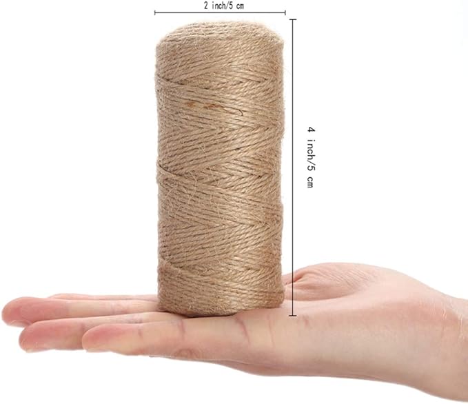 Jute Twine String Hemp Rope - 656 Feet 2mm 3ply Natural Burlap Cord Rolls for DIY Crafts, Decoration, Bundling, Packing, Gifts, Artworks, Gardening Applications (2 Pack)