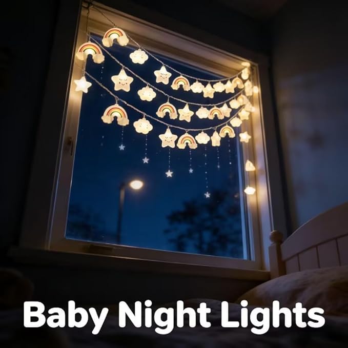 Star Cloud Rainbow Fairy Lights 20 FT 40 LED Lights， Warm White Fairy String Lights for Holiday Party Bedroom Wedding Garden Decoration (Stars Clouds Rainbows, 20FT)
