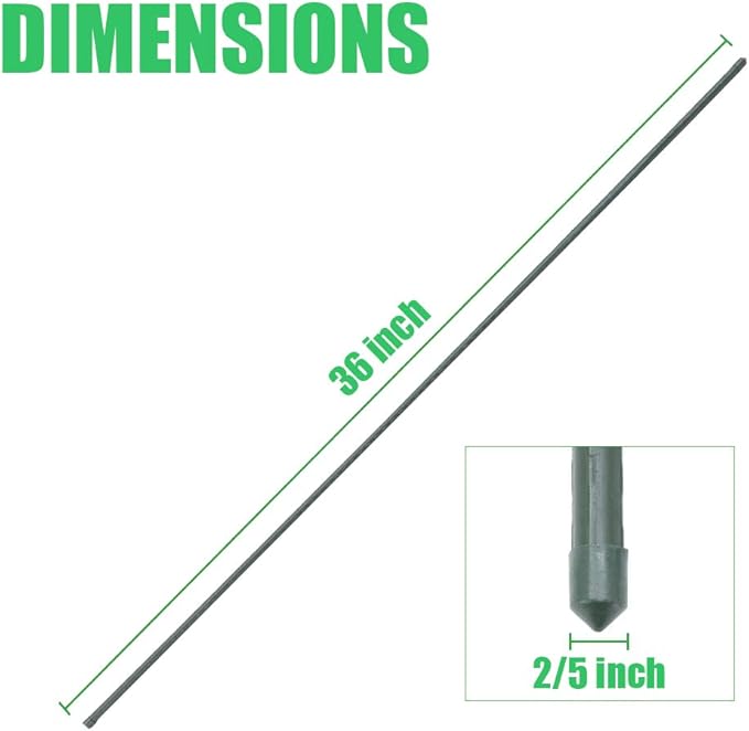 Mininfa Steel Plant Stakes 3 Feet, Plastic Coated Metal Garden Stakes Supports Climbing for Tomatoes, Trees, Beans, 25 Pack