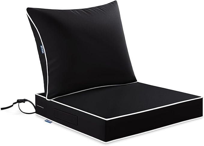 MIULEE Black Outdoor Seat Cushion 22x22 Inch Waterproof & 3 Year Fade Resistant Deep Seat and Back Cushion for Patio Furniture Chair Sofa Couch with Handle and Adjustable Straps