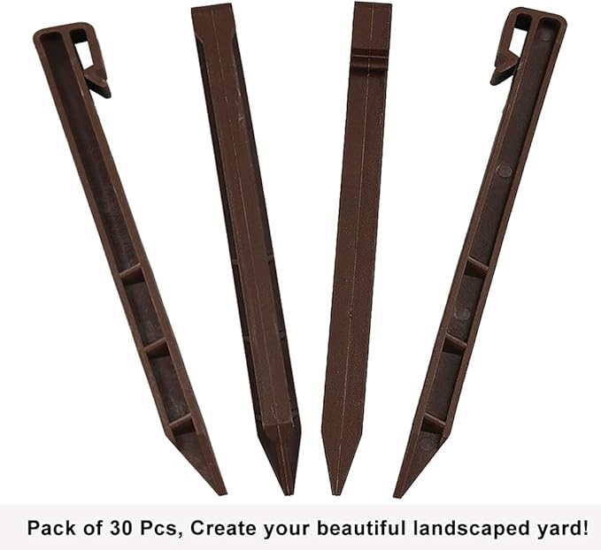 30 PCS Brown Landscape Edging Garden Stakes, 10 Inch Landscaping Anchoring Spikes Heavy Duty Plastic Garden Netting Ground Stakes Brown for Edging & Terrace Board