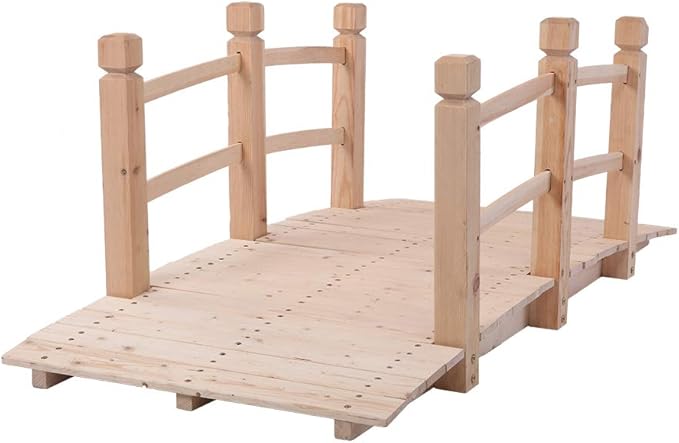 59in Garden Wood Bridges,Courtyard Outdoor Landscape Bridge,Wooden Arch Bridge,Decorative Garden Arch Footbridge,with Handrail,for Outside, Backyard, Pond, Lawn, Walkway, Yard, Path (Natural)