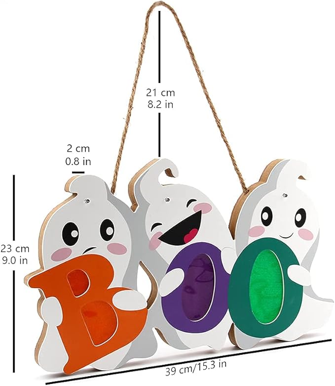LOMIMOS Halloween Door Hanger Sign Decorations with Lights, Cute Ghost Welcome Sign for Front Door Porch Outdoor Indoor Hanging Wall Decor Farmhouse Holiday Decor