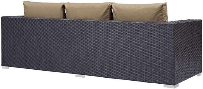Modway Convene Wicker Rattan Outdoor Patio Sofa with Cushions in Espresso Mocha