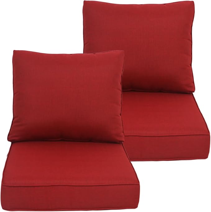 Goodgoods 24 x 28 Outdoor Patio Deep Seat Cushions 2-Pack, 1000+ Hours Fade-Resistant & Water-Resistant Outdoor Furniture Chair Cushions with 30D High-Resilience Foam for Sofa Chair, Chili