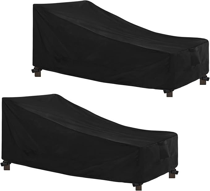 Easy-Going Waterproof Patio Lounge Chair Cover UV Resistant Outdoor Chaise Lounge Covers with Tape Sealed Seam(2 Pack-78Wx35.5Dx33H inch, Black)