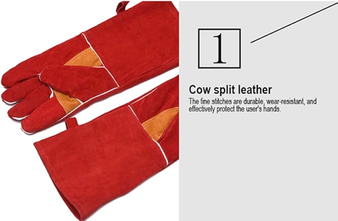 Edward Tools Pro Leather Welding Gloves 16” - Forearm Heat/Fire Resistant Gloves for BBQ, Grilling, Welding - Cowsplit leather with Fine Stitching - Wear Resistant Breathable Liner
