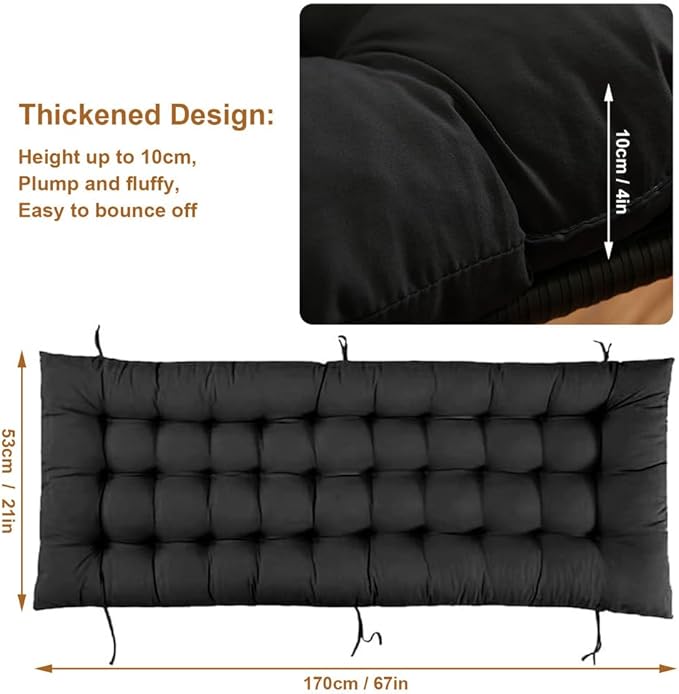 ERWUDEling Zero Gravity Lounge Chair Cushion Replacement 67 Inch, Thick & Soft Patio Furniture Cushion for Outdoor/Indoor Use, Waterproof Non-Slip with 6 Ties, Black (19 x 67 x 4 Inches)