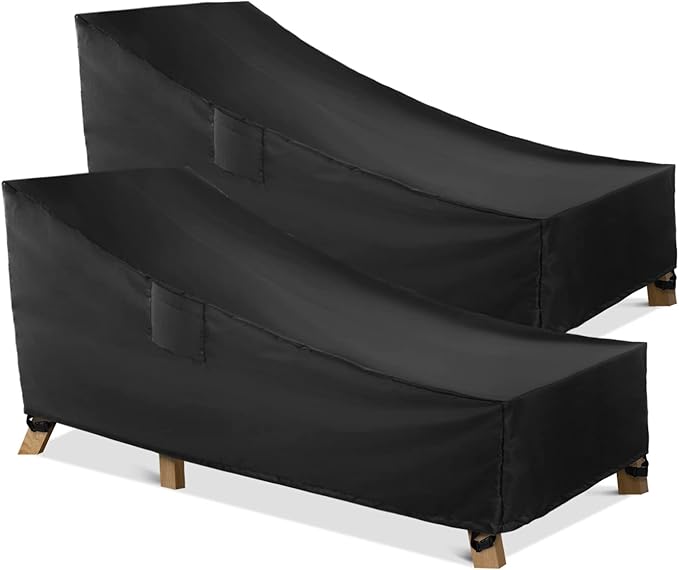 WLEAFJ Patio Chaise Lounge Cover Waterproof, Heavy Duty Outdoor Lounge Chair Covers, Black Durable Patio Furniture Covers, 78L x 34W x 32H inch - 2 Pack