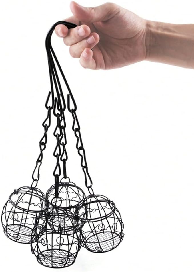 Bird Feeder, Suet Ball Feeders for Outside Hanging, Metal Hanging Bird Feeder with Hooks, Fat Ball Bird Feeder Suet Feeder for Wild Birds Outdoor Garden (Gold,1 pcs)