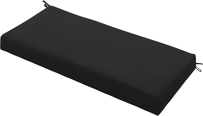 Outdoor Bench Cushion Waterproof 48"x18" – Fade-Resistant Patio Furniture Cushion with Ties for Porch Swing, Loveseat, or Indoor Bench Replacement, Black
