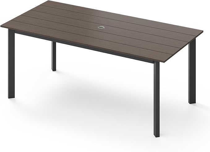 67" Rectangle HDPS Patio Dining Table, Aluminum Outdoor Patio Dining Table with Umbrella Hole, Weather-Resistant for Lawn, Garden, Yard, Poolside and Indoor Use (Charcoal)