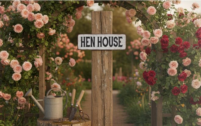 Vintage Style Hen House Metal Sign, Rustic Farmhouse Wall Decor, 4 x 16 inches