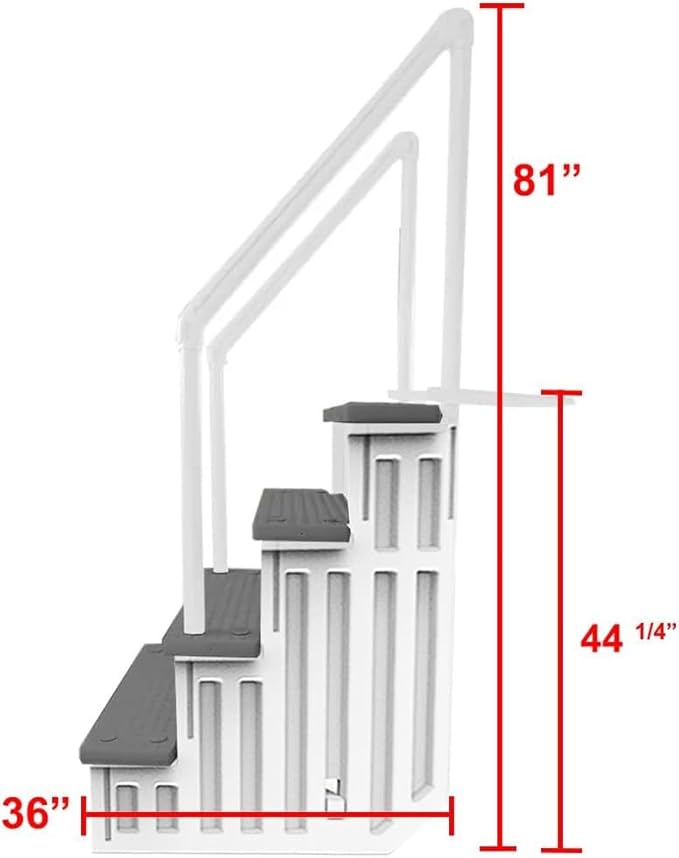 Aqua Select Anti-Slip in-Pool Steps with Outside Flip-Up Ladder | White/Gray Steps | for Above Ground Swimming Pools | Can Mount to Decks 48" to 54" H | Safety Stairs Capacity Up to 350 lbs
