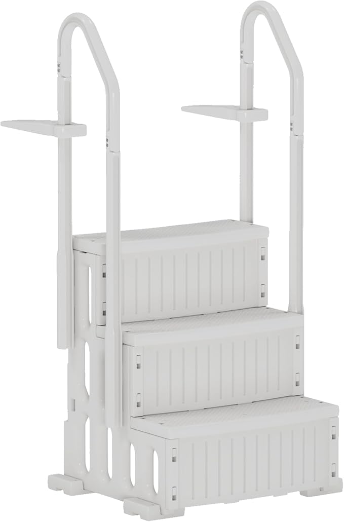 Pool Ladder, 3-Step Pool Stairs with Double Handrails and Non-Slip Steps for 36-50” Above Ground and In-Ground Pools, White
