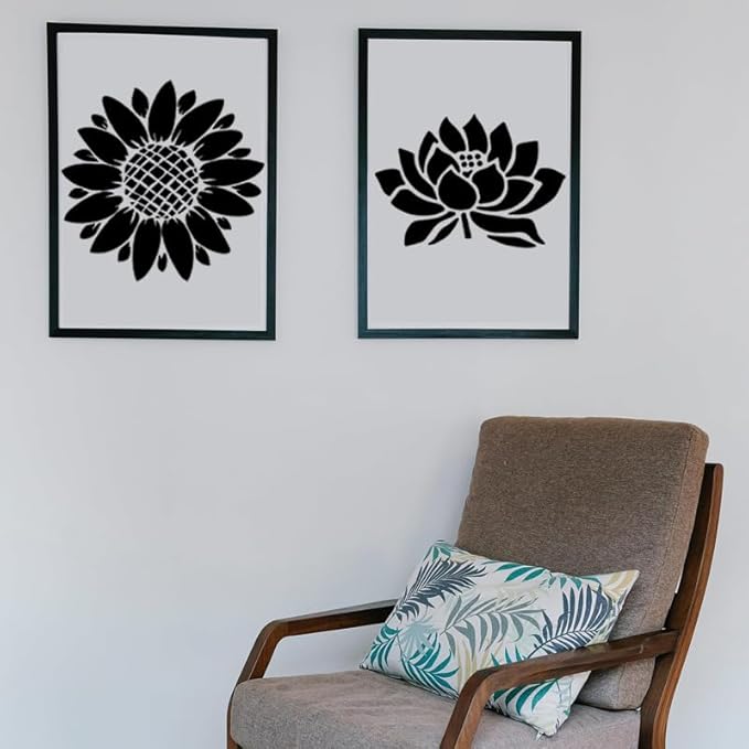 Garden Fence Large Flower Stencils - Reusable Floral Stencil DIY Decoration for Painting on Wood Walls Pattern, Jumbo Sunflower Yard Spray Paint Big Crafts Floor Stencils (E-Sunflowers+Roses)
