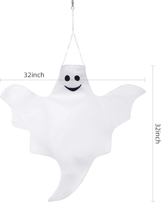 Skylety 4 Pcs 32 Inch Outdoor Halloween Ghost Decorations Tree Hanging Windsock White Flying Ghosts for Indoor Outdoor Tree Front Yard Porch Lawn Garden Pillar Party Decorations (Classic Style)