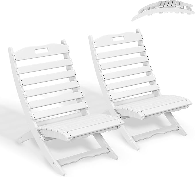 GREENVINES Folding Wave Chairs Set of 2 | Xavier | Portable Adirondack Chair | HDPE Plastic | All Weather | White | for Fire Pit Beach Poolside Outdoor Deck Garden Patio Porch Fishing