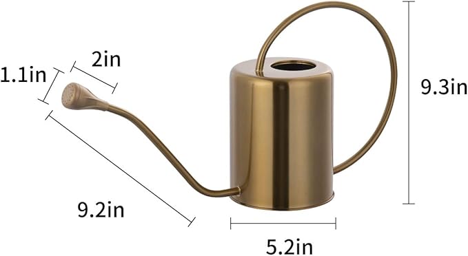 Yowo 1/2 Gallon 68oz Long Spout Stainless Steel Gold Colored Watering Can for Indoor Plant Watering or Outdoor Gardening with 2 Removable Spray Spout for Flowers, Medium