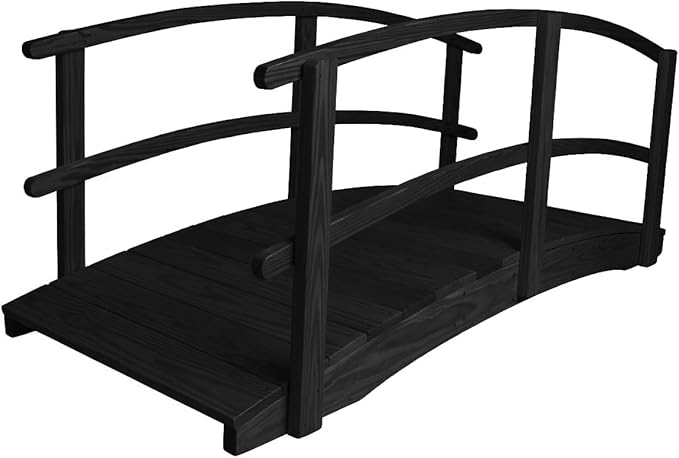 8 FT Black Amish Made Garden Bridge with Double Rails for Walkway, Backyard Pond & Landscaping, Outdoor Wooden Footbridge for Koi Pond, Japanese Style Decorative Bridge, Made in USA