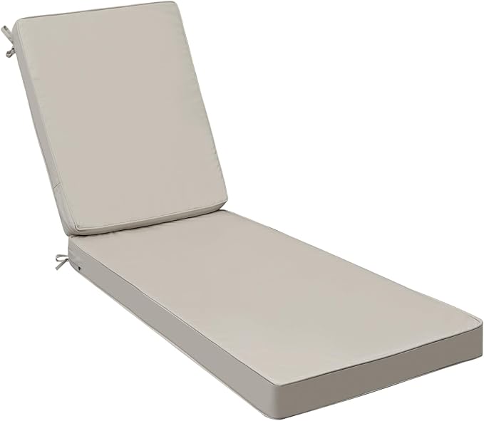 AAAAAcessories Outdoor Chaise Lounge Cushions, Fade-Resistant, Waterproof Patio Furniture Replacement Cushions, 72" x 21" x 3", Beige