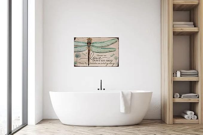 Flyhaw Creative Tin Sign Green Dragonfly Funny Novelty Metal Retro Wall Decor For Home Gate Garden Bars Restaurants Cafes Office Store Pubs Club Gift for Home Coffee Wall Decor 8x12 Inch