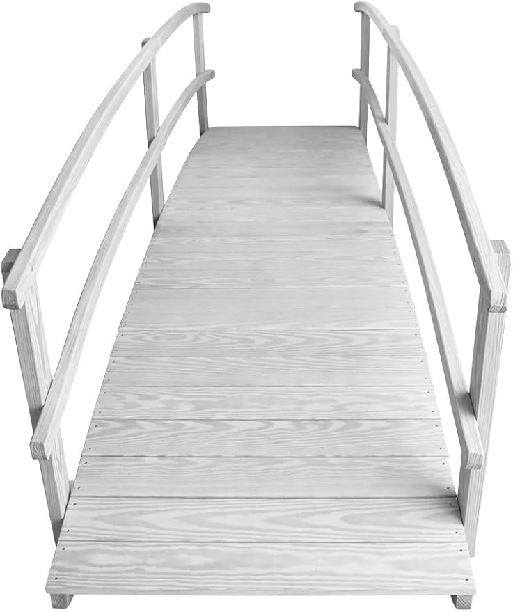10 FT White Amish Made Garden Bridge with Double Rails for Walkway, Backyard Pond & Landscaping, Outdoor Wooden Footbridge for Koi Pond, Japanese Style Decorative Bridge, Made in USA