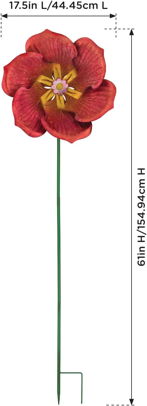 Regal Art & Gift Textured Flower Poppy Wind Spinner - Metal Yard Decorations Outdoor | Kinetic Garden Spinner for Lawn, Pathway, or Flower Bed | Weather-Resistant Outdoor Sculpture