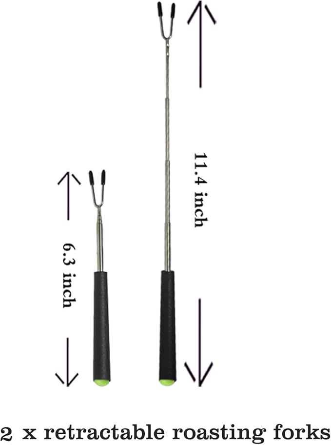 Telescoping Forks Smores Sticks for Fire Pit, 5 pcs S’mores Roasting Sticks for Camping, 6.3-11.4 Inch (2, 6.3-11.4 Inch)