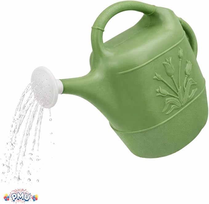 PMU 2 Gallon Watering Can - Garden Watering Can for Indoor & Outdoor Plants - Plastic Water Can with Detachable Sprinkler Head - Large Water Pot, Made in USA - Sage Green Pkg/1