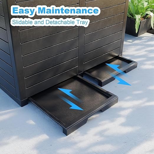 62 Gallon Outdoor Double Trash Can, Waterproof Trash Can Cabinet for Outside, Resin Garbage Bin with Lid and Drip Tray for Easy Cleaning for Patios, Kitchens（Black）