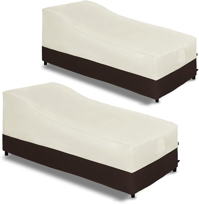 Easy-Going Waterproof Outdoor Chaise Lounge Cover, Heavy Duty Patio Lounge Chair Cover, Windproof Outdoor Furniture Cover with Air Vent (2 Pack-78Wx35.5Dx33H inch, Beige/Dark Brown)