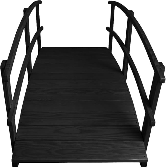 8 FT Black Amish Made Garden Bridge with Double Rails for Walkway, Backyard Pond & Landscaping, Outdoor Wooden Footbridge for Koi Pond, Japanese Style Decorative Bridge, Made in USA