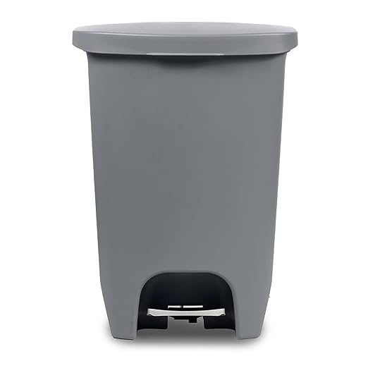 Glad Trash Can | Plastic Kitchen Waste Bin with Odor Protection of Lid | Hands Free with Step On Foot Pedal and Garbage Bag Rings, 13 Gallon, Grey