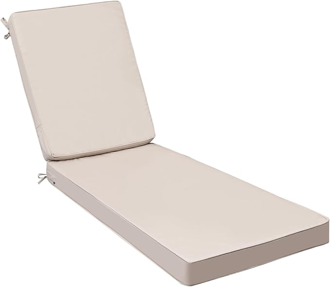 AAAAAcessories Outdoor Chaise Lounge Cushions, Waterproof Patio Furniture Replacement Cushions, Fade-Resistant, 80" x 26" x 3", Khaki Beige