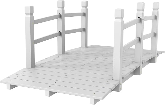 Outvita 5 ft Garden Wooden Bridge Arch Stained Finish with Safety Rails Outdoor Footbridge for Backyard Creek Farm, Decorative Pond Bridge