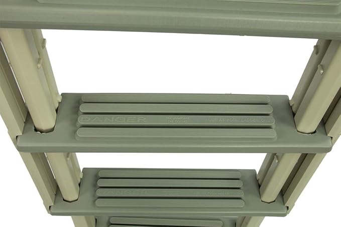 Confer Plastics Step-1X with 8000X Ground to Step Ladder: Above Ground Entry System, Dual Handrails, Slip-Resistant Steps, Supports 300 lbs, Easy Install – Made in USA, Warm Grey with Grey Step-1X