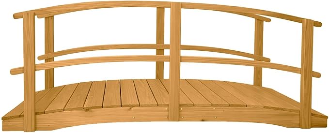 10 FT Oak Amish Made Garden Bridge with Double Rails for Walkway, Backyard Pond & Landscaping, Outdoor Wooden Footbridge for Koi Pond, Japanese Style Decorative Bridge, Made in USA