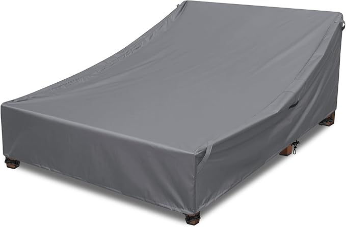 Double Lounge Chair Cover 100% Waterproof Outdoor Chaise Lounge Cover 600D Weather Resistant Material, UV Protection, Windproof Design Double Wide Patio Lounge Chairs Covers (Grey)